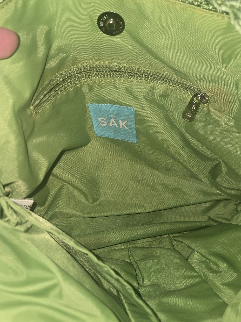 VTG The Sak Sage Green Crochet Shoulder Bag - Picture 6 of 9